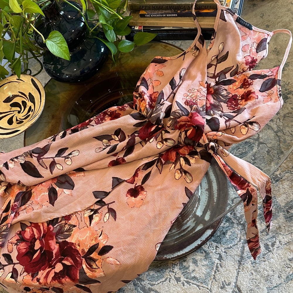Scobe Floral Pink and Burgundy Bold large Dress sun Dress tropical island